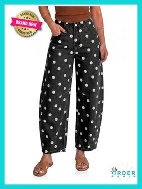 Polka Dot Barrel Jeans High Rise Wide Leg Baggy Denim Pants